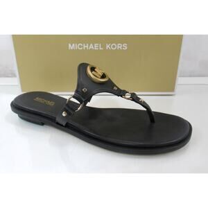 Michael Kors Conway Thong Sandal T-Strap Flip Flop MK Logo Black Size 7